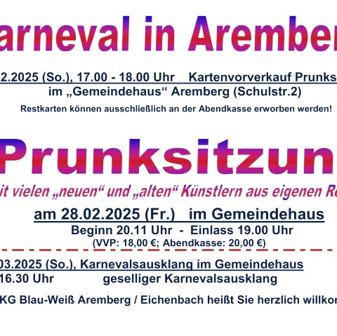 Plakat, © Tourist-Information Hocheifel-Nürburgring, Karnevalsgeselschaft Blau-Weiß Aremberg/Eichenbach