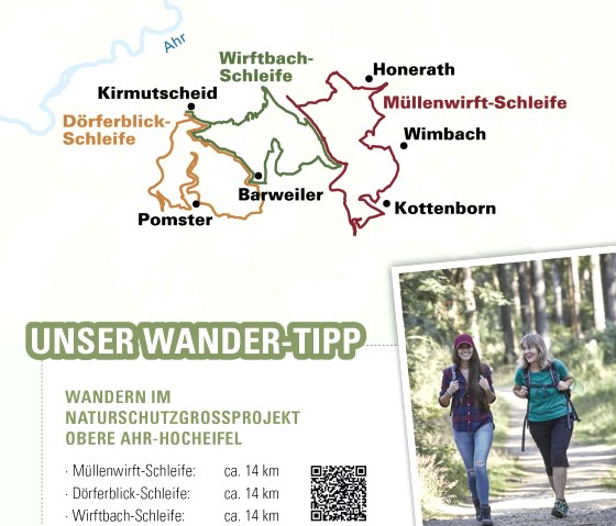 Die Wanderschleifen in der Hocheifel
Müllenwirft-Schleife  | Dörferblick-Schleife | Wirftbach-Schleife, © Tourist-Information Hocheifel-Nürburgring