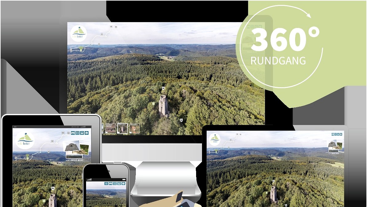 Premiumwanderweg Eifelleiter aus der Vogelperspektive erleben! Fotografie wird immer mehr zum Erlebnis. 360°-Technik bietet hochauflösende Bilder, interaktive Elemente und spannende Funktionen. So wurde die Eifelleiter noch nie gesehen!
Die Eifelleiter, die rund 53 km lange Berg-Wochenendtour, die gleich drei Landschaften miteinander verbindet, kann seit Neustem aus der Vogelperspektive betrachtet werden. Vom romantischen Rhein durch das landschaftlich bezaubernde Brohltal bis zur Hohen Acht und Adenau – die drei beteiligten Verbandsgemeinden Bad Breisig, Brohltal und Adenau haben von verschiedenen touristischen Highlights entlang der Wanderstrecke 360° Grad Panoramen erstellen lassen., © Tourist-Information Hocheifel Nürburgring